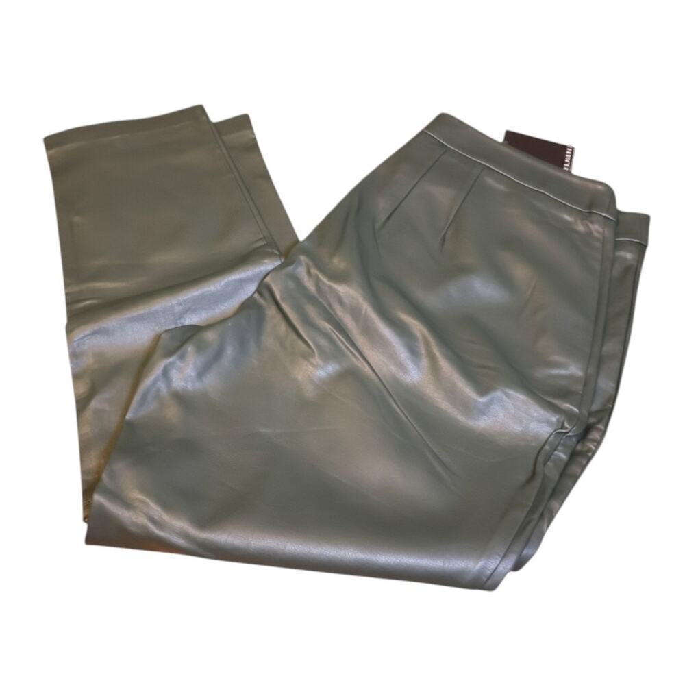 Elloquii Faux Leather Pants Green Fly Buttons High Waist Straight Size 14 NWT - Picture 7 of 16
